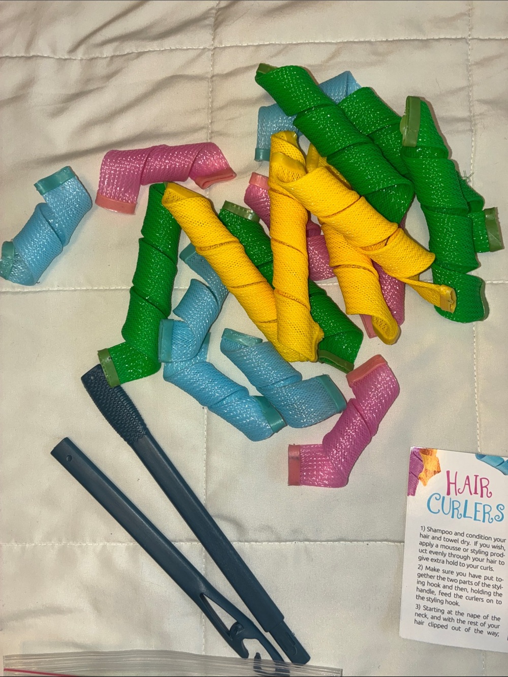 Hair Curlers - Green, Yellow, Blue, Purple, Pink